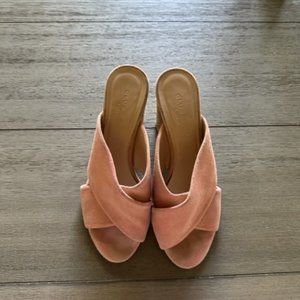Club Monaco suede pink with braided jute heels